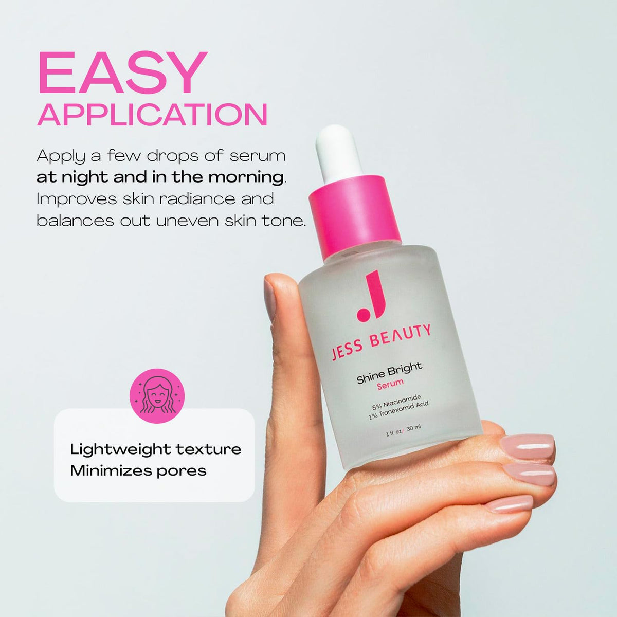JESS BEAUTY serum texture swatch shows lightweight hydration.