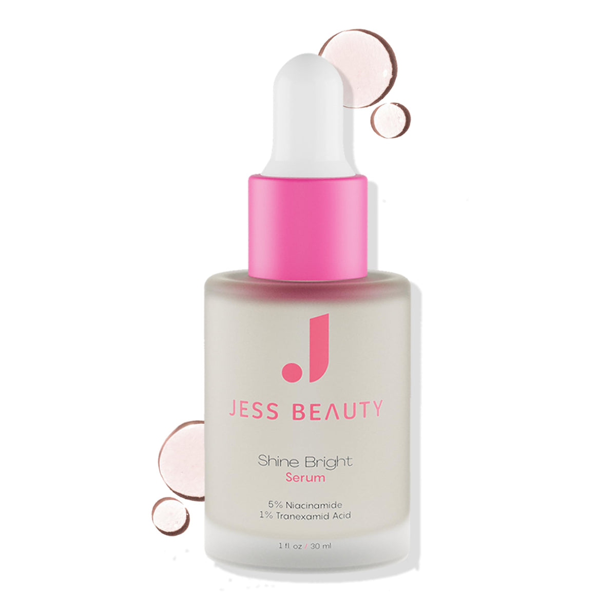 JESS BEAUTY Shine Bright Serum bottle with pump for hydration and glow.