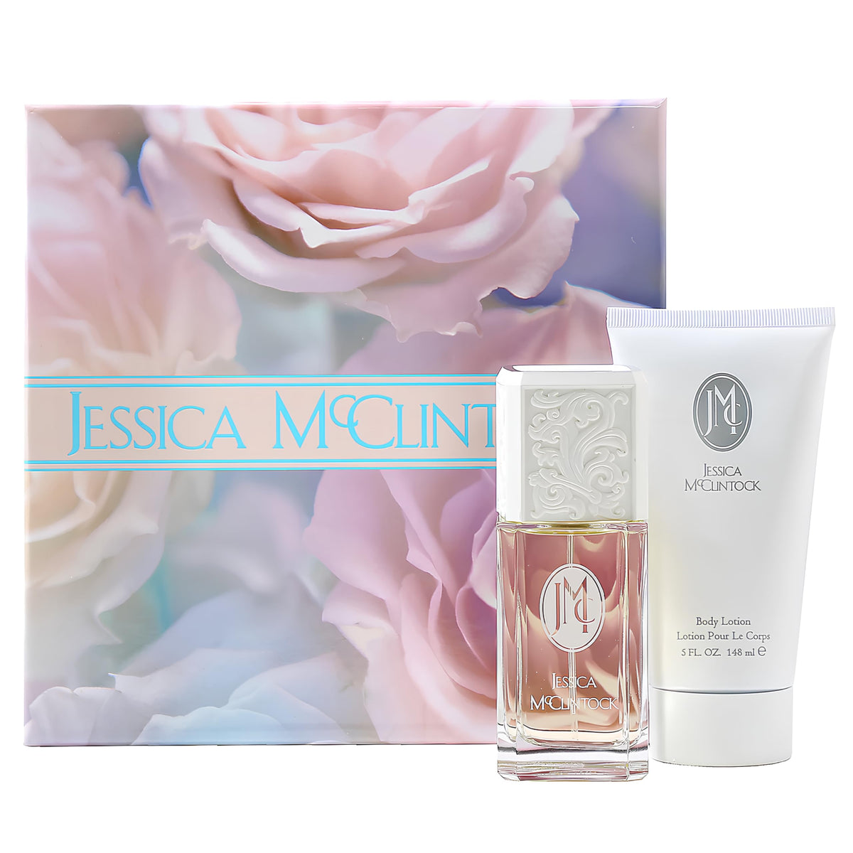 Jessica McClintock 2pc gift set body lotion—soft skin with a lingering floral scent after shower.