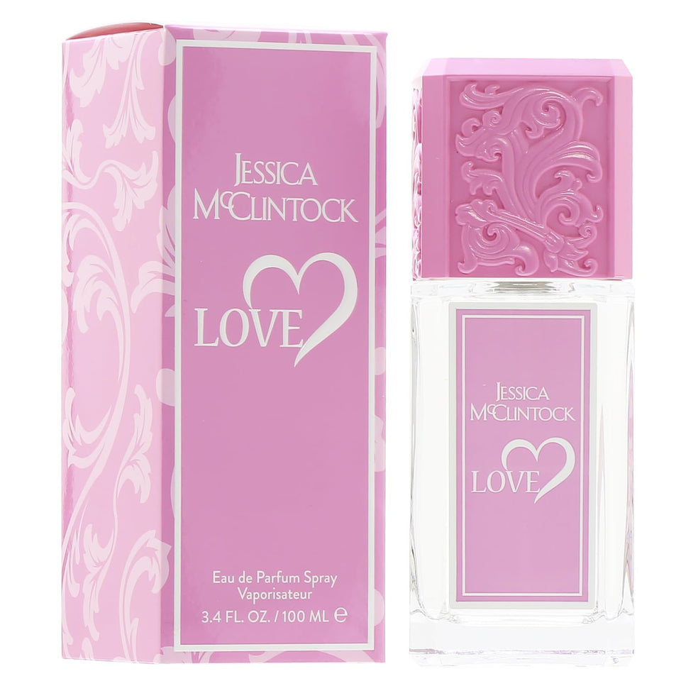 Jessica McClintock Love eau de parfum bottle in bright pink ready for daily use