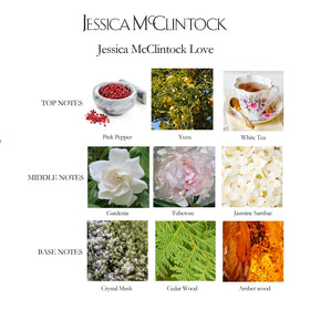 Jessica McClintock Love warm base with musk cedarwood amber adds subtle warmth