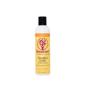 Jessicurl Aloeba bottle front showing a color-safe leave-in conditioner for curly hair.