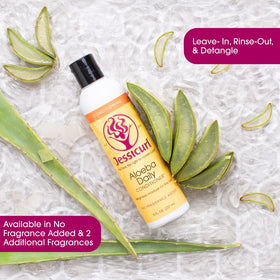 Jessicurl Aloeba silky hair finish after use with frizz control.