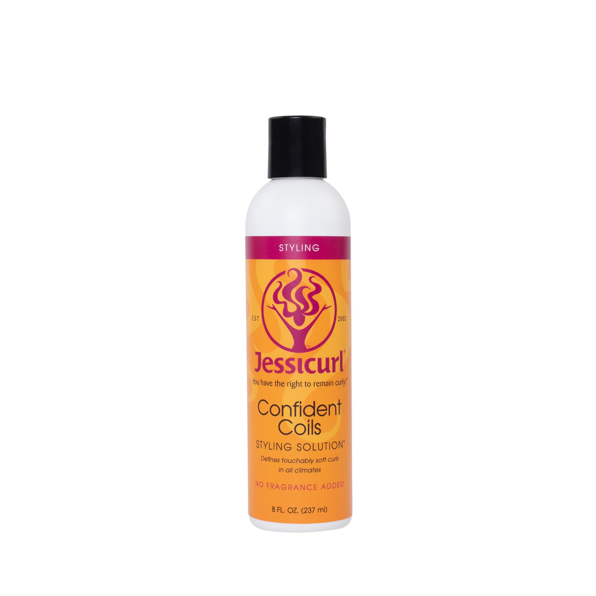 Jessicurl Confident Coils bottle front with easy-dispense cap for lightweight hold.