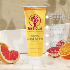 Jessicurl Deep Conditioning Treatment Citrus Lavender texture close-up—rich moisture for dry hair.
