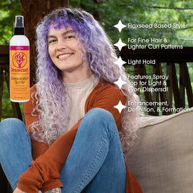 Fine hair curls receive a gentle mist from Gelebration Spray for soft definition