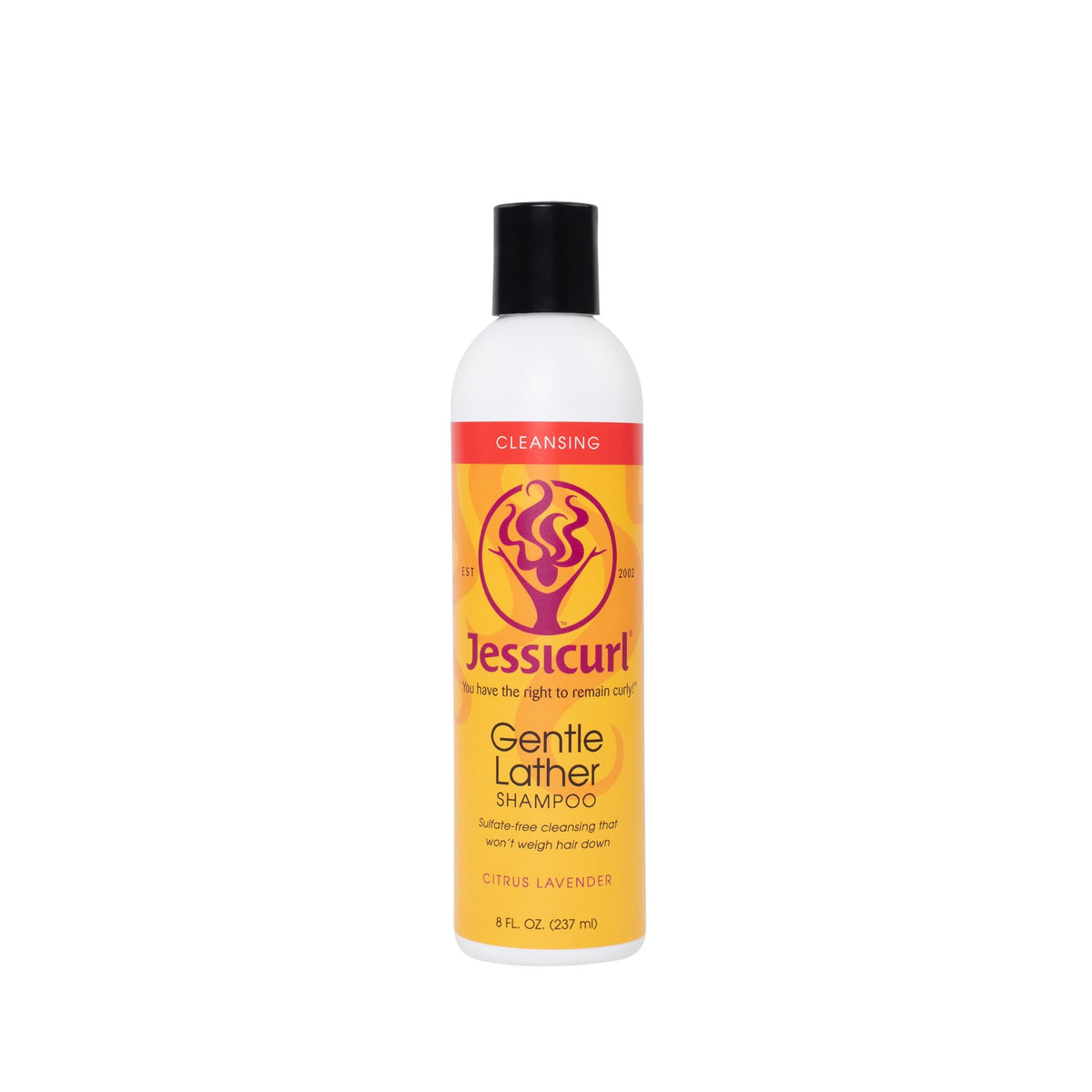 Jessicurl Gentle Lather Shampoo bottle with citrus lavender scent for gentle, color-safe cleansing.
