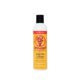 Jessicurl Gentle Lather Shampoo bottle with citrus lavender scent for gentle, color-safe cleansing.