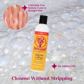 Scalp massage with Jessicurl Gentle Lather Shampoo for a gentle cleanse.