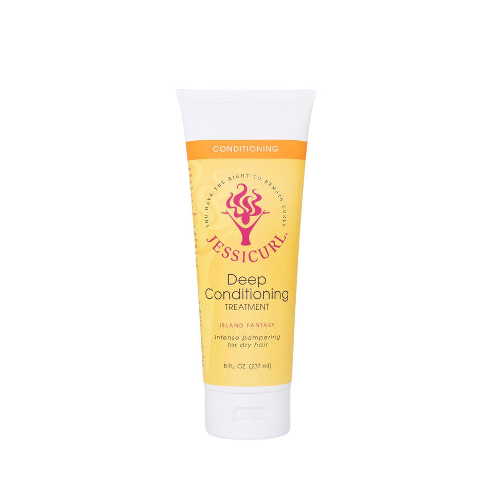Jessicurl Island Fantasy deep conditioning bottle; ultra hydration for dry curls.