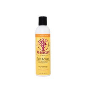 Jessicurl Too Shea! conditioner bottle showcasing hydration for dry curls.