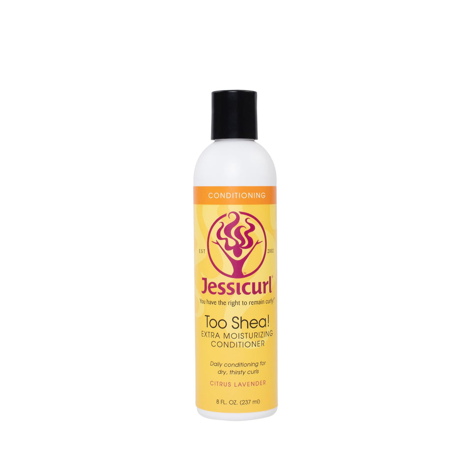 Jessicurl Too Shea! conditioner bottle showcasing hydration for dry curls.