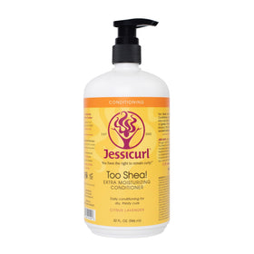 Jessicurl Too Shea! conditioner bottle showcasing citrus lavender hydration for dry curls.