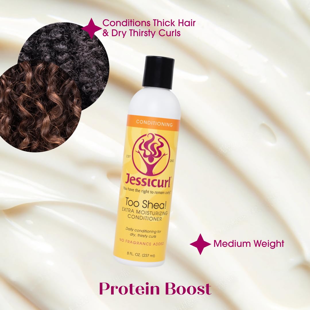 Jessicurl Too Shea! conditioner texture on palm demonstrates rich moisture and slip.