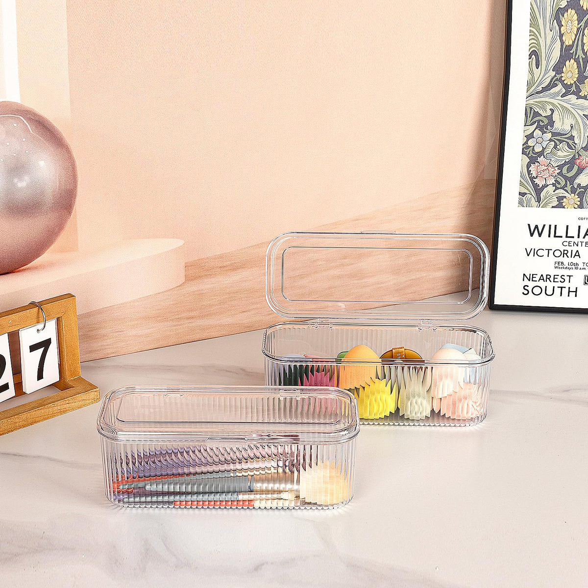 JessLab cosmetic storage case with lid shows contents at a glance