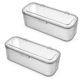 JessLab makeup brush holder with clear lid keeps brushes dust-free and easy to view