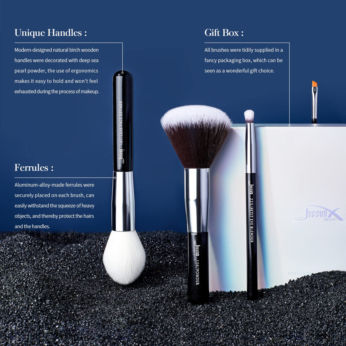 Jessup concealer brush for precise blending and seamless coverage of blemishes.