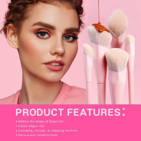 Jessup blush and highlighter brush closeup for natural, radiant finish.