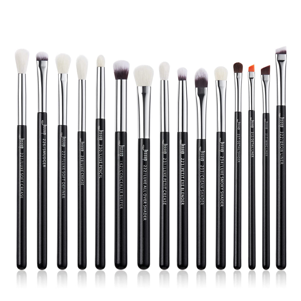 Jessup 15-piece eye brush set, pearl black/silver, designed for precise blending and professional results