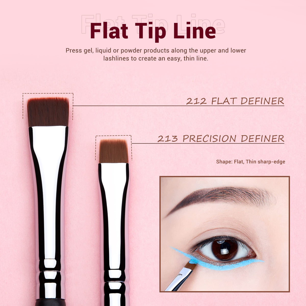 Jessup Eyeliner Brush Set angled line shape for perfect angle