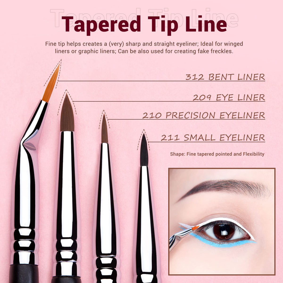 Jessup Eyeliner Brush Set flat tip brushes for smooth lines