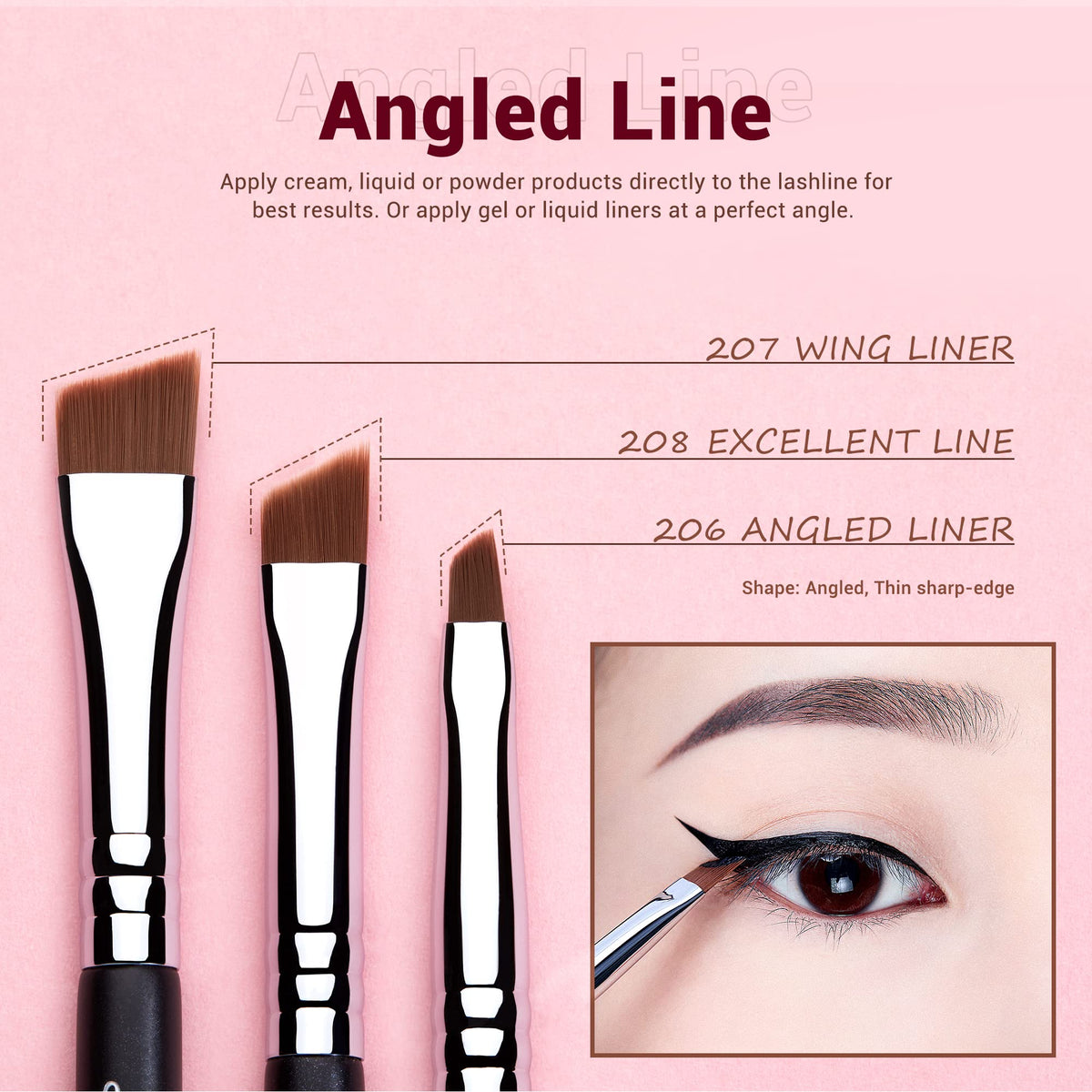 Jessup Eyeliner Brush Set waterline brushes for upper or lower