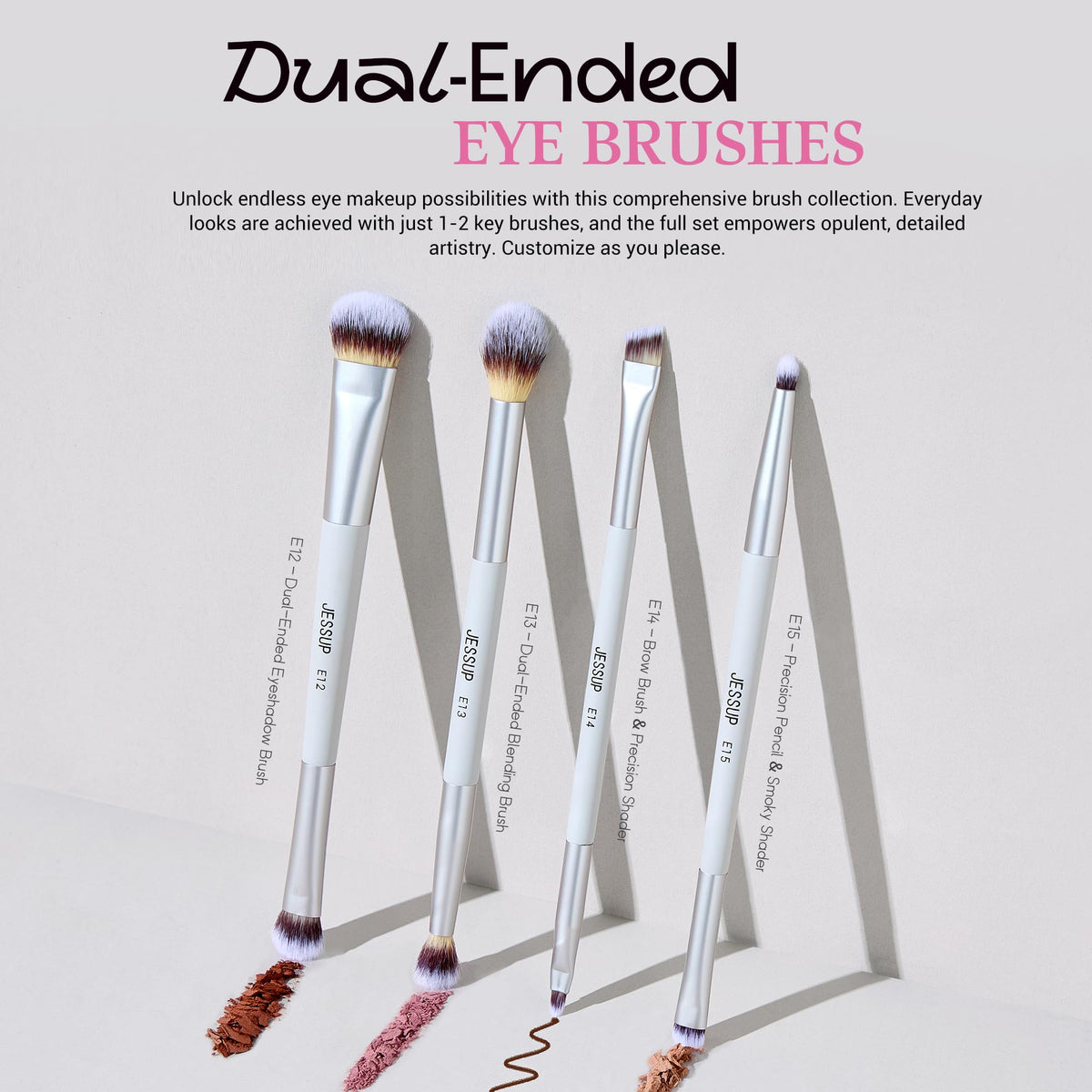 Jessup eye brushes set with eyeshadow, blending, brow, and shader tools.