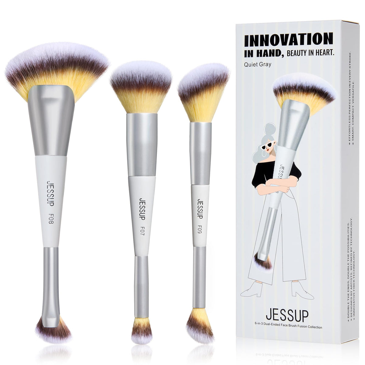 Jessup face makeup brush set with double-sided design for versatile full-face application