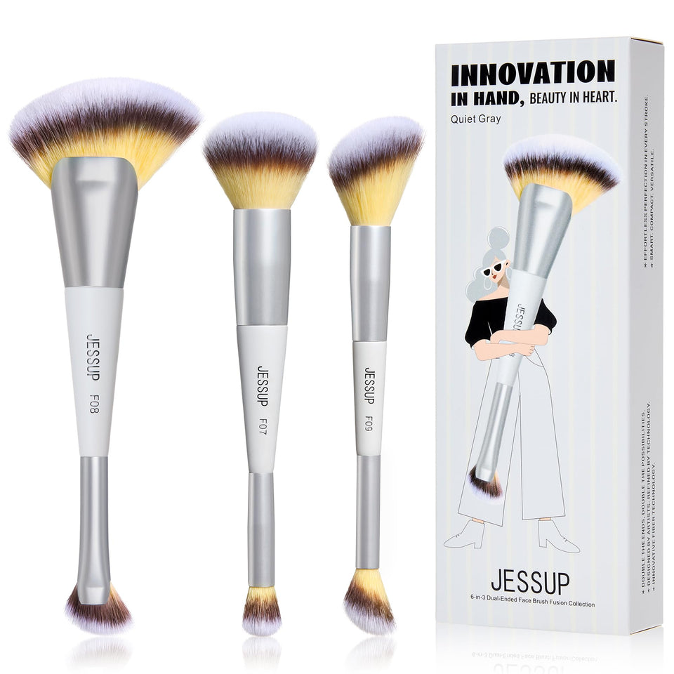 Jessup face makeup brush set with double-sided design for versatile full-face application