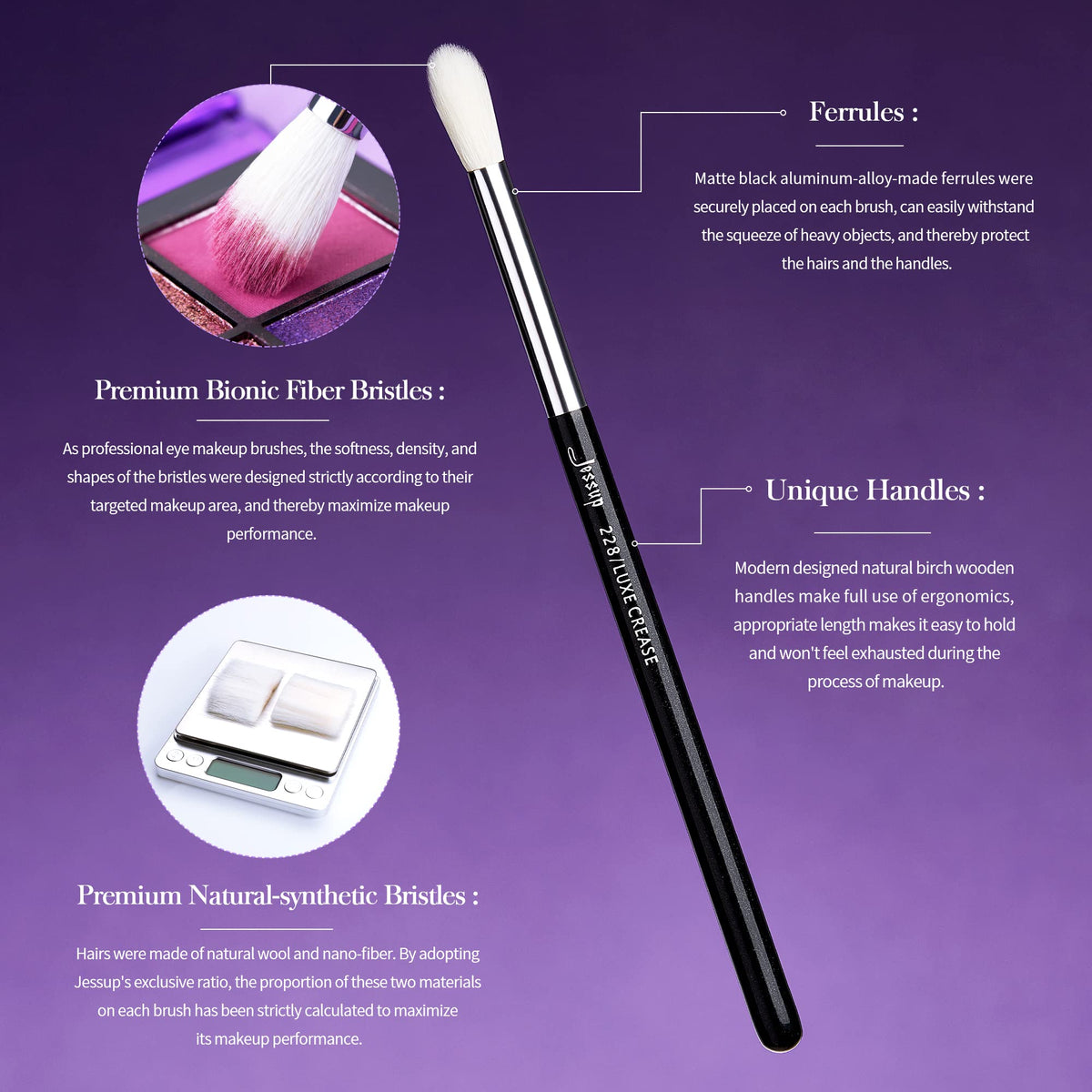 Jessup eye brush handles and aluminum ferrule deliver durability and steady control