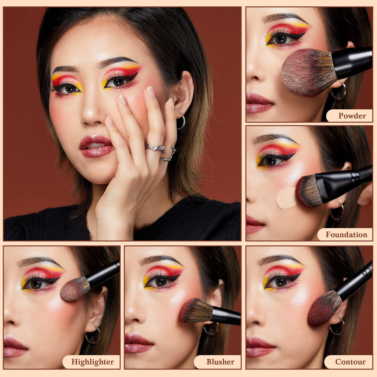 Jessup large-face brush set with high-precision brush head for blending foundation.