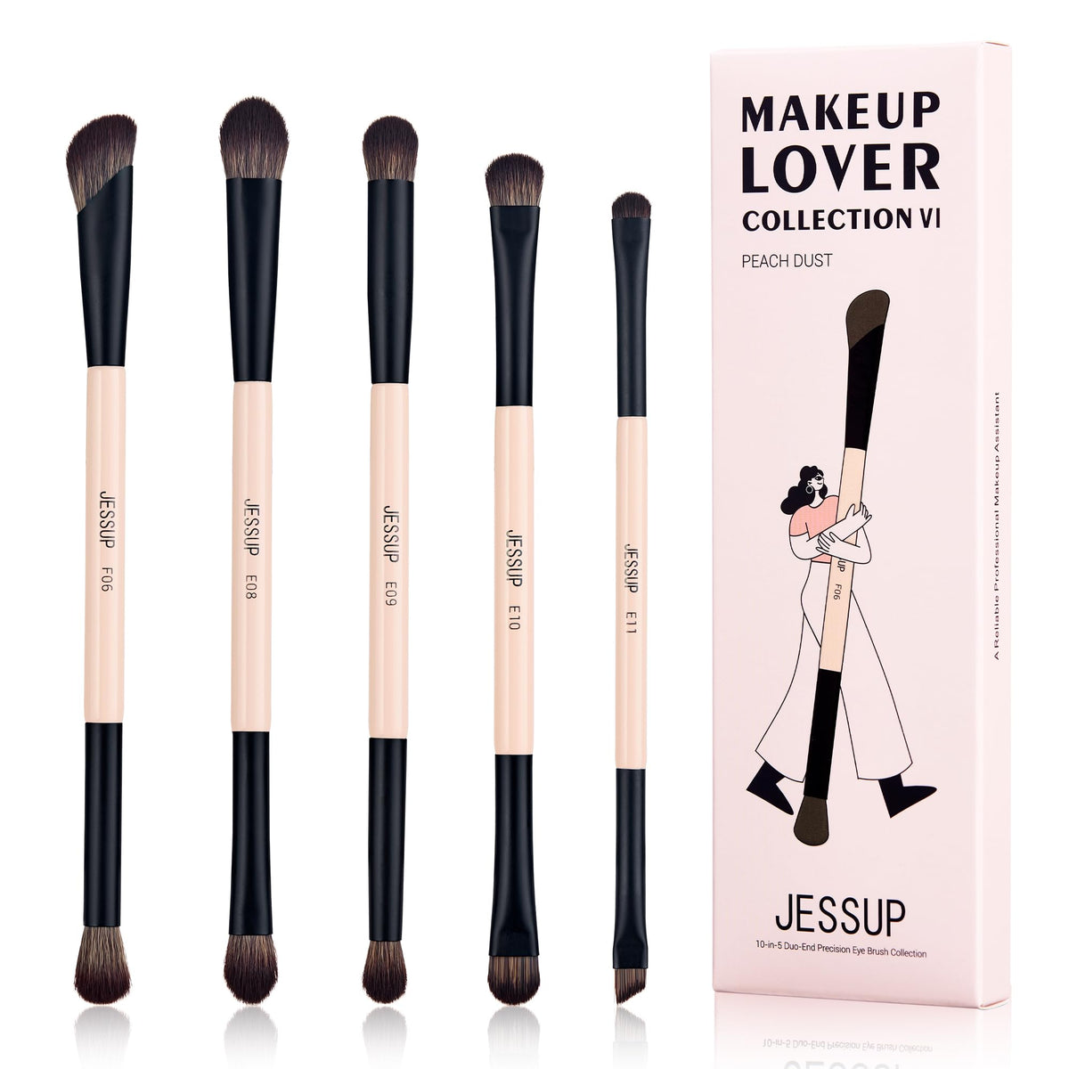 Jessup 5-piece duo-end precision eye brush set for smooth application.