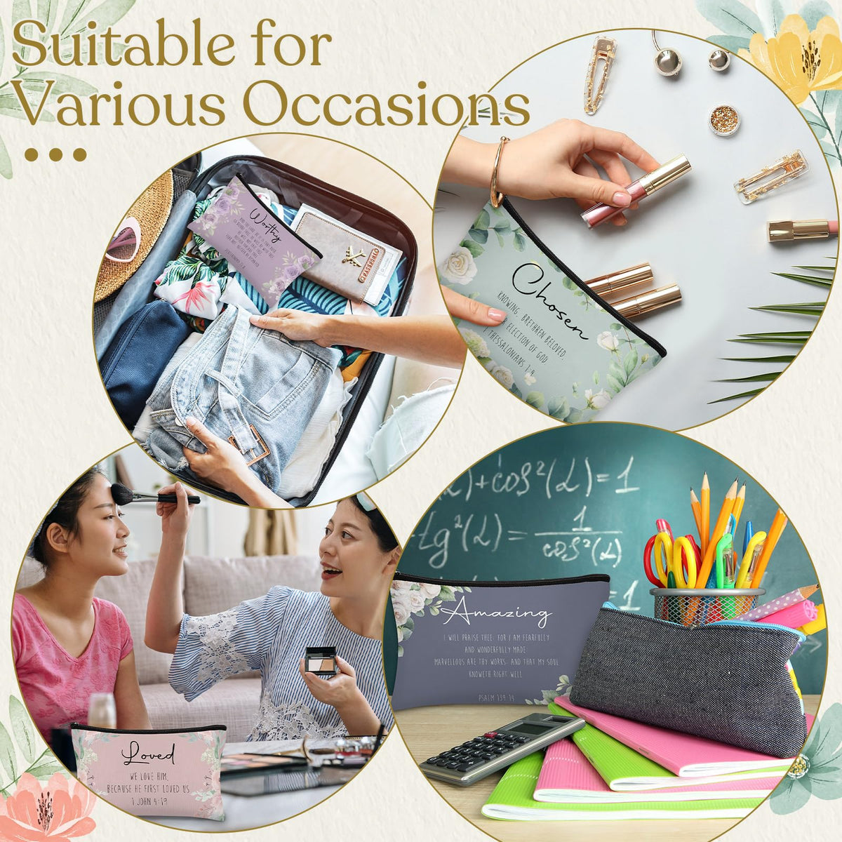 Jetec Compact zipper makeup pouch, sturdy canvas bag for everyday reliability