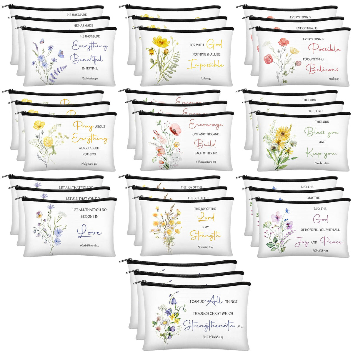 Jetec flower-style Bible verse makeup bag, bright design for elegant travel organization