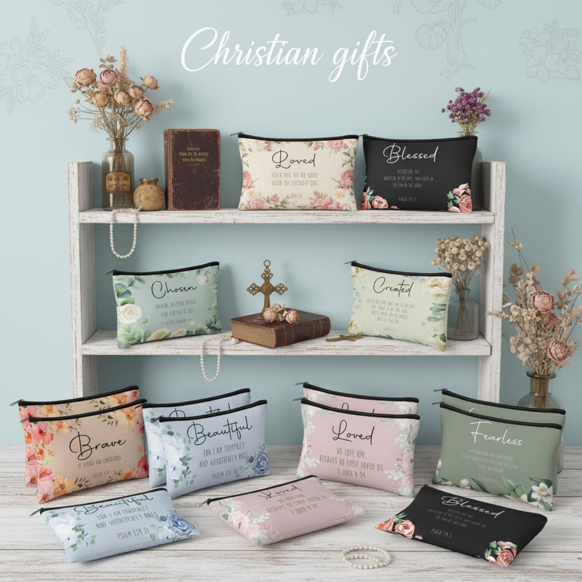 Jetec Morandi style floral canvas pouch, stylish makeup bag for clutch and gym days