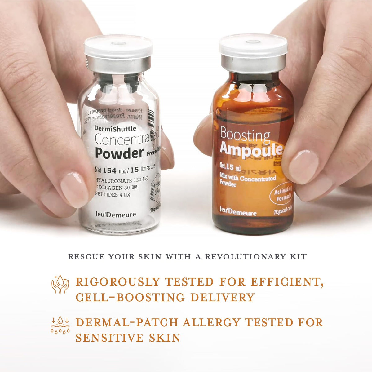 JEU'DEMEURE DermiShuttle kit on display emphasizes lifting and hydration benefits