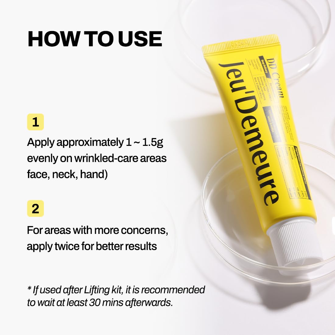 JEU'DEMEURE application on neck and hands demonstrates multi-area coverage