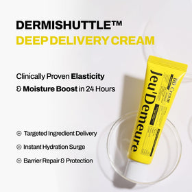 Texture close-up of JEU'DEMEURE DermiShuttle DD Cream shows velvety finish
