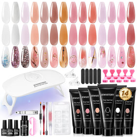 JEWHITENY 14-piece poly nail gel colors—vibrant swatches for versatile at-home nail design.