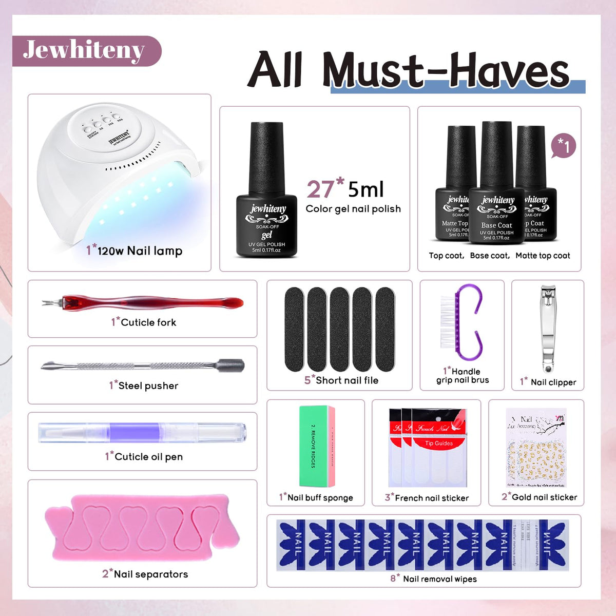 JEWHITENY base coat and top coat set for durable finishes