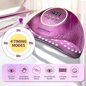 JEWHITENY Pink U V Nail Lamp 66 LEDs close-up for fast gel curing.