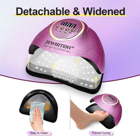 JEWHITENY Pink U V Nail Lamp automatic sensor enabling hands-free operation.
