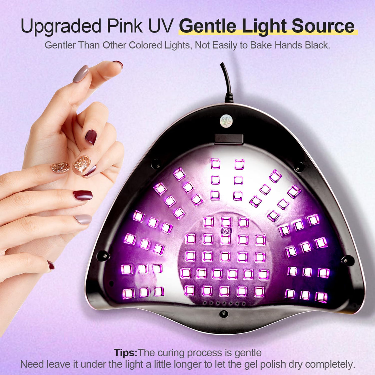 JEWHITENY Pink U V Nail Lamp top panel with timer display and controls.