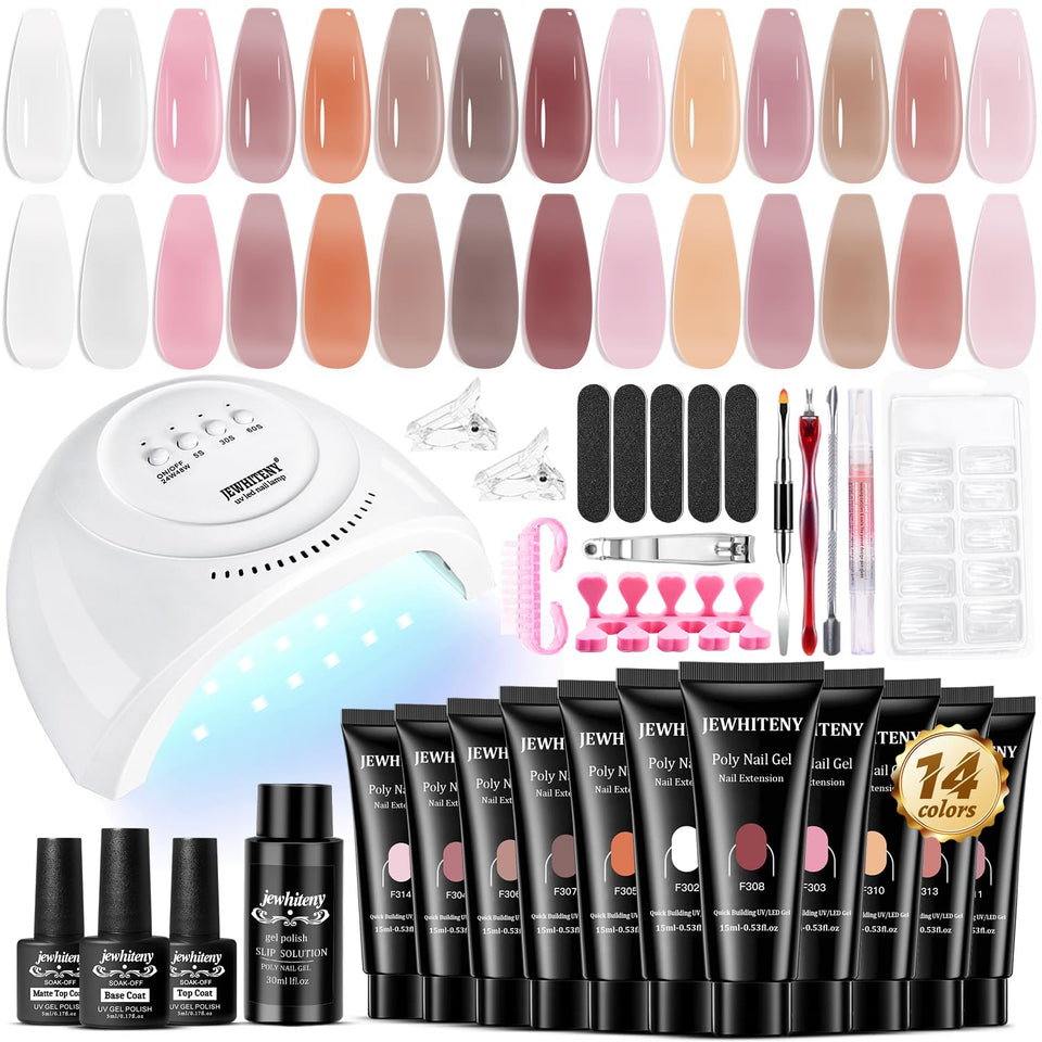 JEWHITENY poly extension kit and nail lamp for at-home salon results.