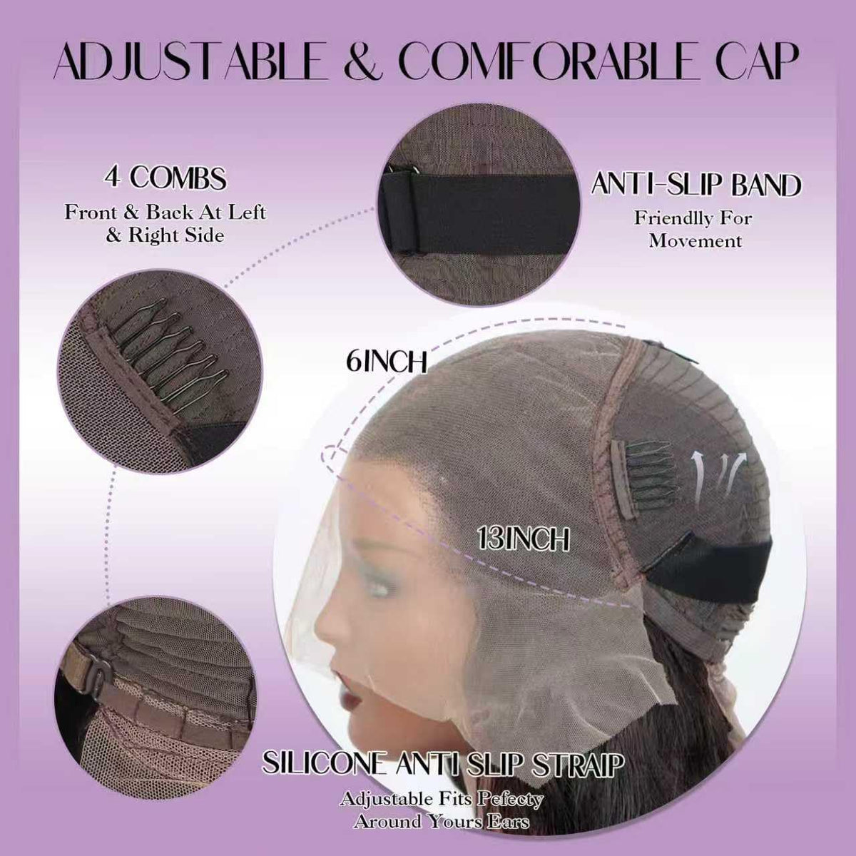 Jexazr cap with adjustable straps and four combs for secure wear.