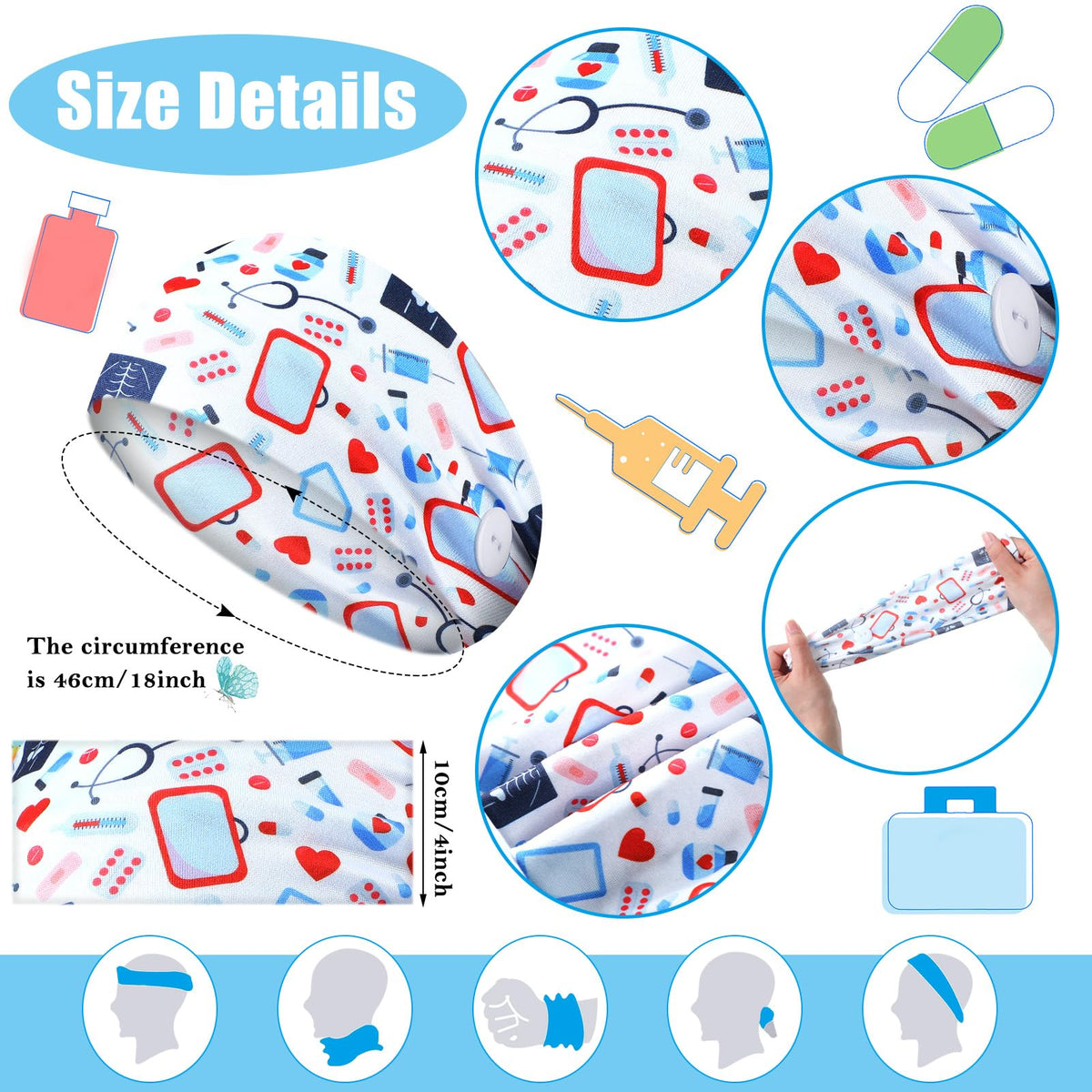 Jexine headbands with two buttons for easy mask attachment