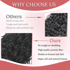 Jexulora goddess box braids 14inch curly ends close-up shows soft, natural shine