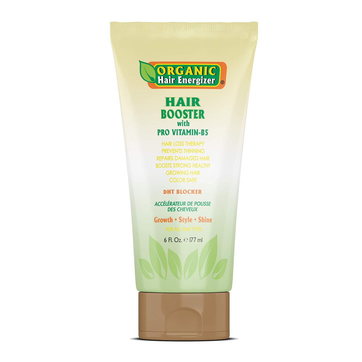 jf labs Organic Hair Energizer bottle close-up showing nourishing Pro Vitamin-B5.