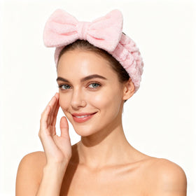 JHJEWH bow-design pink headband, ideal for spa parties and bridal prep.