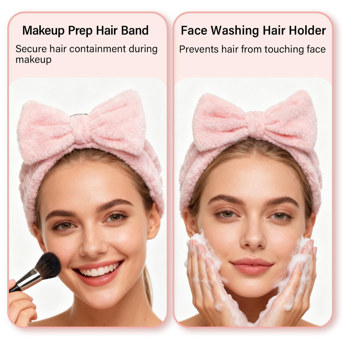 JHJEWH headband absorbs moisture, keeps hair away during cleansing and routines.